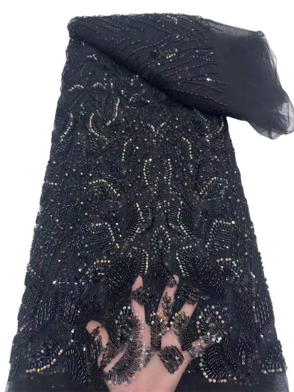 Tela de encaje con cuentas de lentejuelas africanas de lujo para novio, bordado nupcial nigeriano, costura de tul francés, alta calidad, 2024