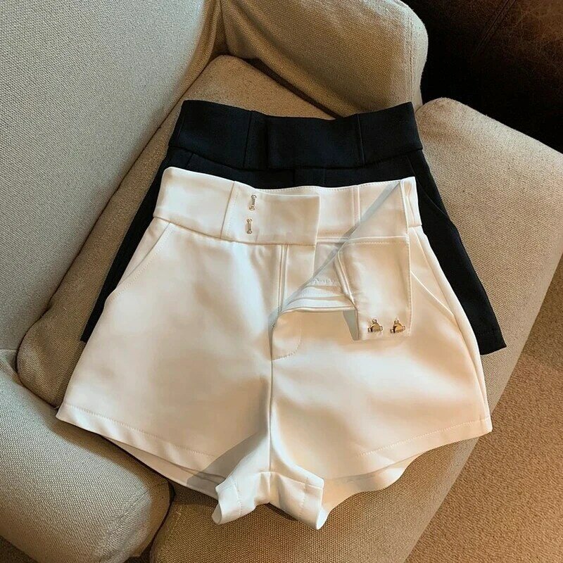 Mexzt y2k Streetwear schwarze Shorts Frauen elegante hohe Taille weiß eine Linie weites Bein Anzug kurze sexy Club schlanke heiße kurze Hosen neu