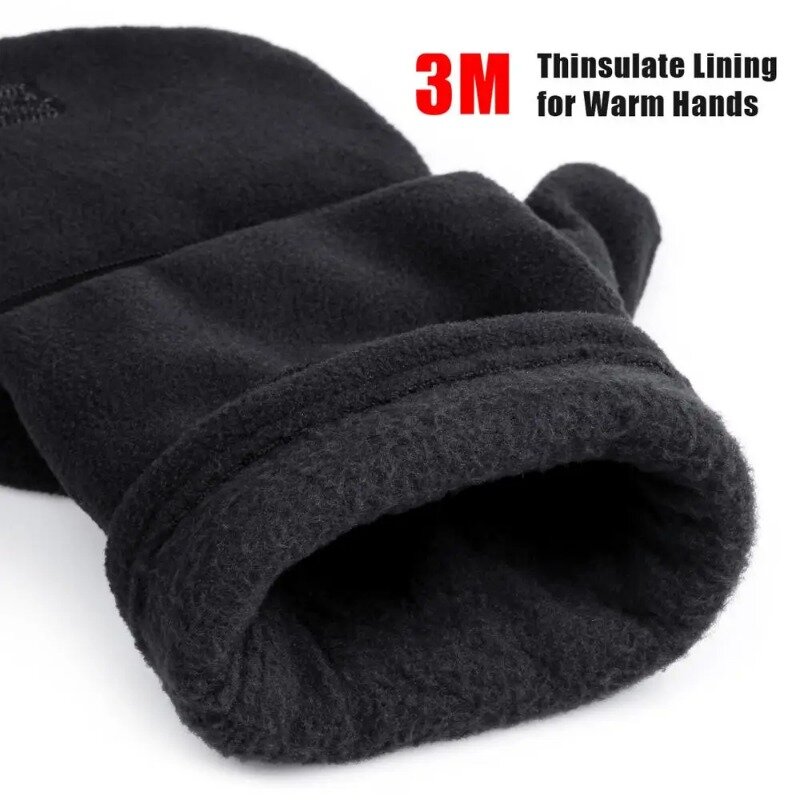 3M-Fingerless Fleece Gloves para homens e mulheres, luvas, conversível, engrossar, à prova de vento, esqui, ciclismo, quente, inverno