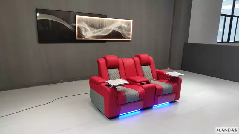 Linlamlim-Sofá de couro Dual Motors para sala de estar, sofá com reclinável elétrica, massagem, porta-copos, USB e armazenamento