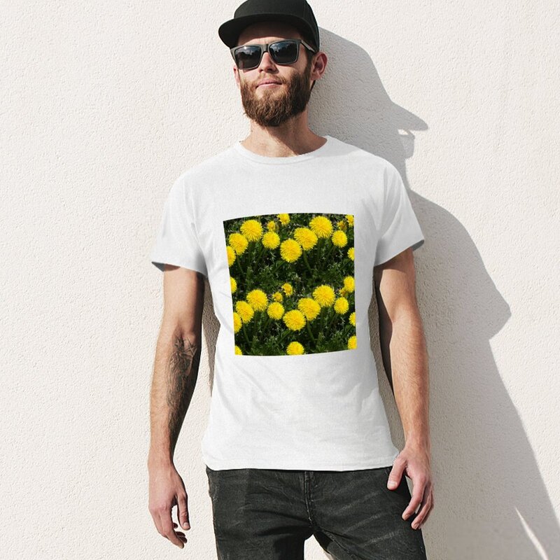 LOVE FIRST SPRING camiseta de diente de león amarillo para hombre, tops de talla grande, camisetas gráficas