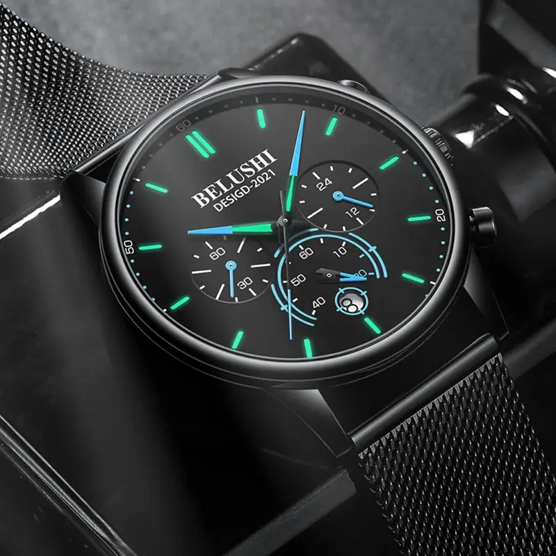BELUSHI-Relógio de pulso de quartzo cronógrafo luminoso masculino, relógios esportivos, marca de luxo superior, nova moda, 2022