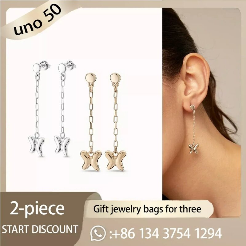 2024 klassische uno de 50 klassische Silber lange Kette Schmetterling dhaped Ohrringe romantische Ewelry für Frauen Valentinstag Geschenke
