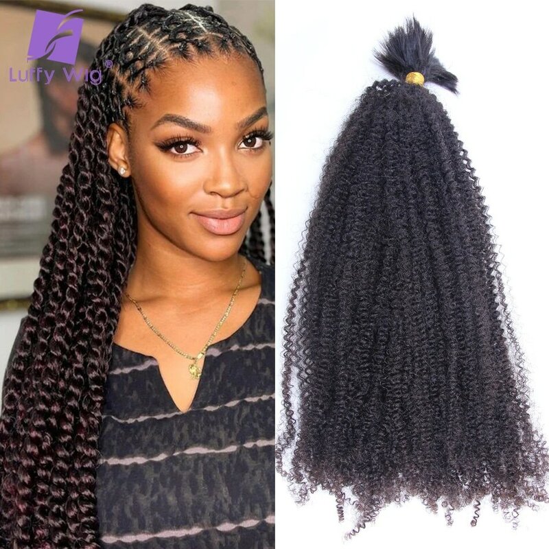 Double Drawn Afro Kinky Curly Human Hair Bulk For Braiding Mongolian Remy Hair No Weft Braids Hair Natural Black For Women Luffy