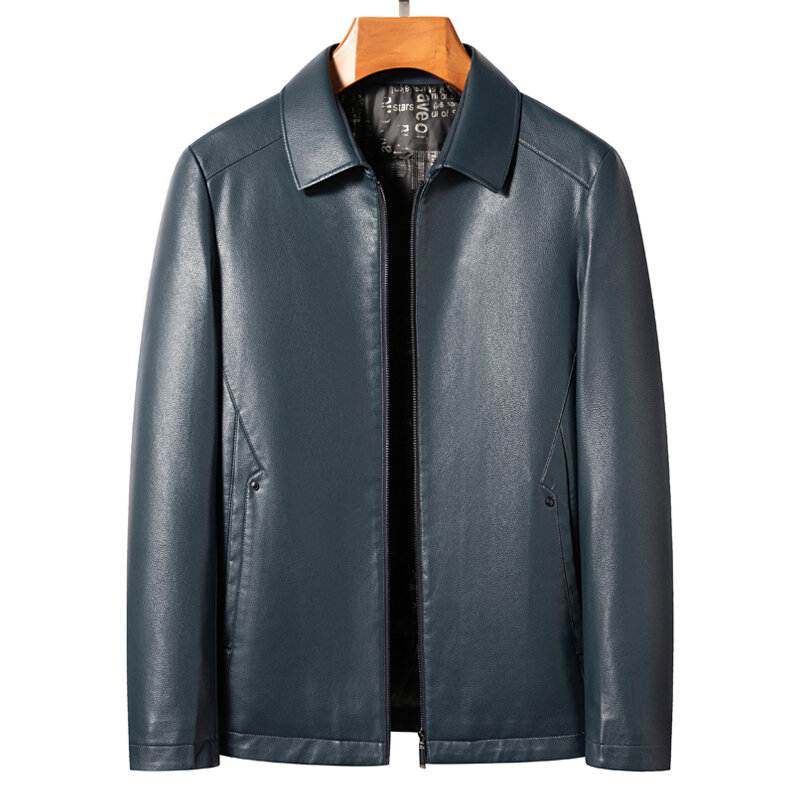 Зимняя мужская куртка, высококачественный кожаный пуховик с лацканами, повседневный трендовый теплый Корейский мужской пуховик