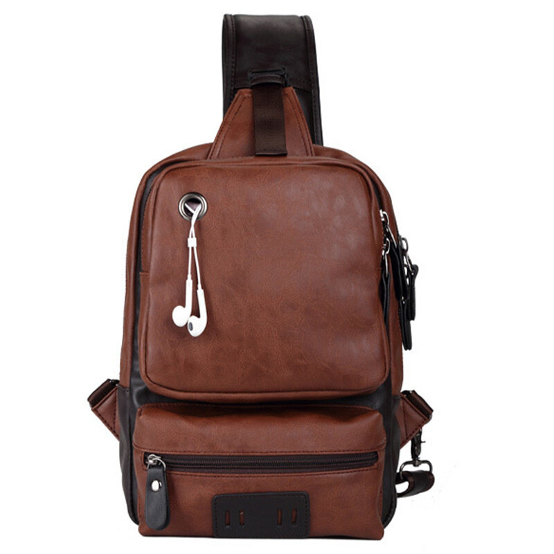 2023 New Large Capacity Men Chest Pack Korean Style PU Leather Messenger Bag Outdoor Chest Bag Male Casual Shoulder Bag