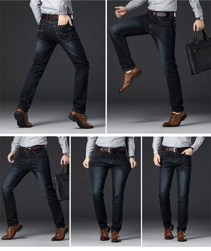 Celana Jeans pria klasik modis musim gugur, celana panjang jins pria kualitas tinggi musim semi 2024 melar
