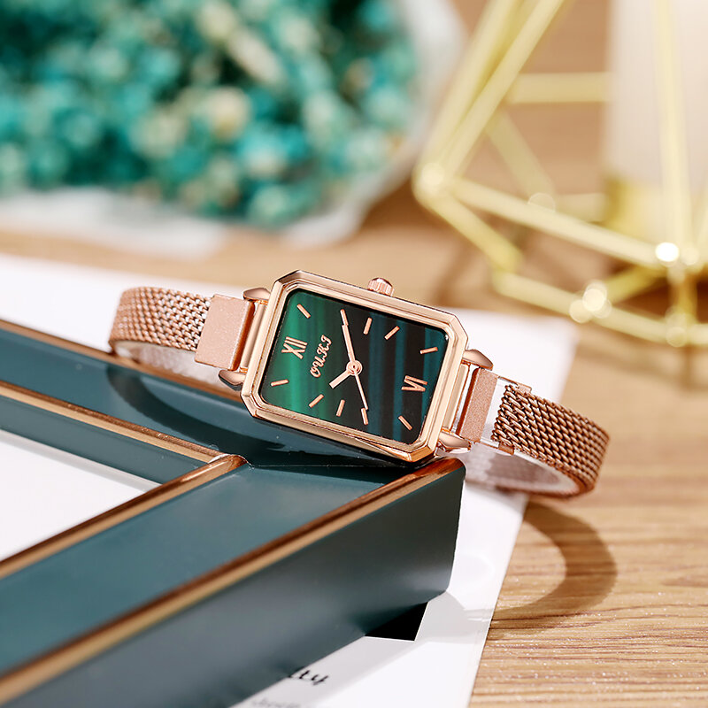 Frauen Uhren Luxus Einfache Retro Rechteckigen Zifferblatt Edelstahl Band Quarz Armbanduhr