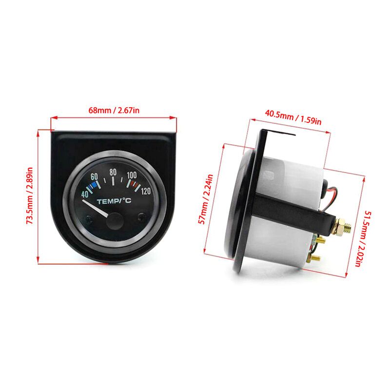 Pengukur suhu air mobil, pengukur suhu Digital cangkang hitam 2 "52mm 2" 52mm 12V kendaraan mobil