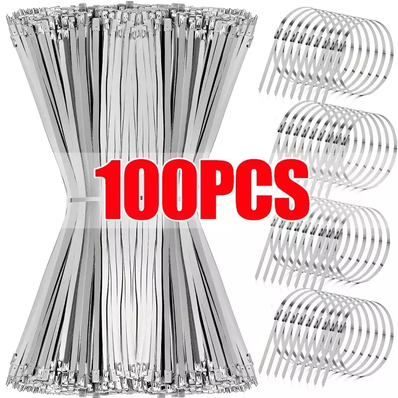 20-100Pcs Stainless Steel Cable Ties Exhaust Wraps Coated Locking Heavy Duty Multi-Purpose Self-Locking Metal Cable Wire Zip Tie
