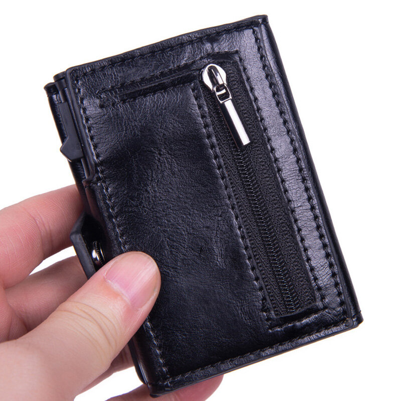 男性用カーボンファイバークレジットカードホルダー,RFIDスマートメタルカードホルダー,薄い,ポップアップ,ミニマリストウォレット,小さな黒い財布,メタル