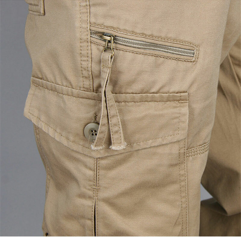 Men's Casual Cargo Pants Zipper Multi-Pocket Cotton Tactical Military Army Straight Loose Trousers Male Overalls Straight Pants