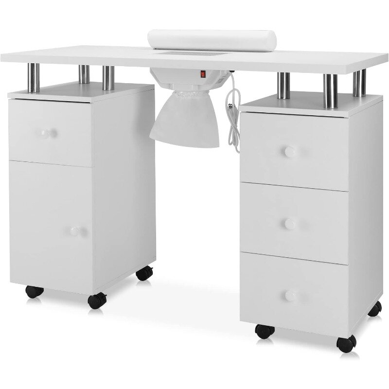 Manicure Table Nail Desk, Nail Table Station w/Electric Dust Collector, Nail Makeup