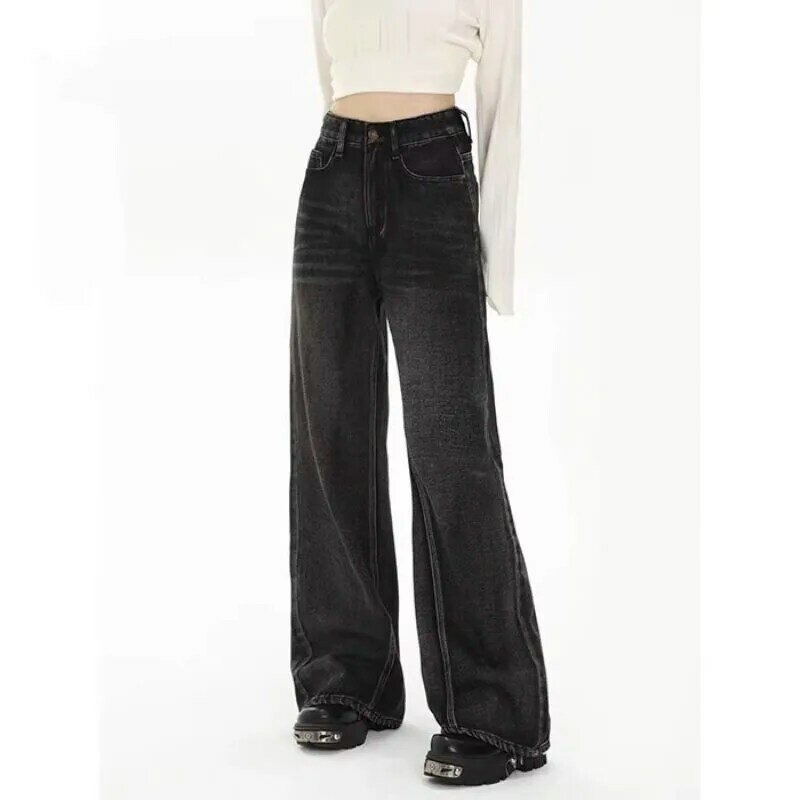 Hoch taillierte Mode schmale Version Straight Leg Jeans Damen Herbst Basics Hosen schicke hochwertige Vintage Jeans hose