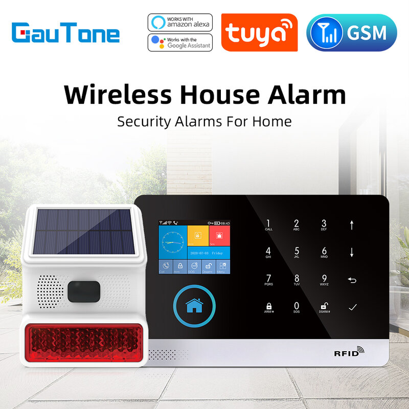 GauTone-sistema de alarma inteligente para el hogar, sirena inalámbrica con Sensor de movimiento, WiFi, GSM, visión nocturna, cámara IP, compatible con Tuya y Alexa
