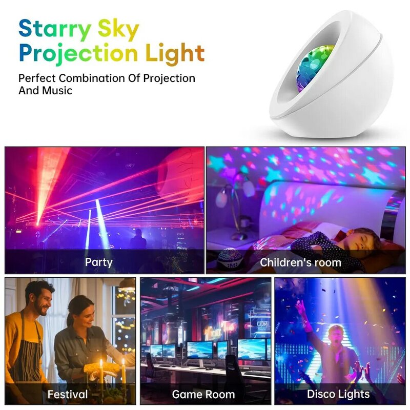 타이머 앱 포함 LED 오로라 프로젝터 야간 조명, 리모컨 별이 빛나는 하늘 RGBW 조명 프로젝터, 음악 스피커, 침실 장식