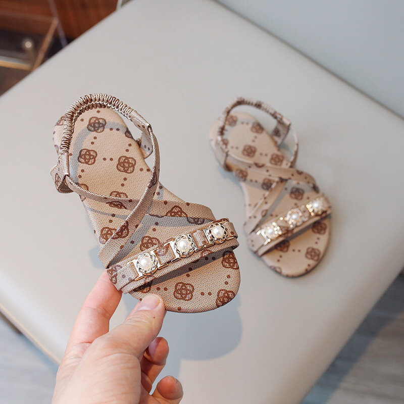 Sandalias romanas para niñas, zapatos de princesa con perlas, Verano