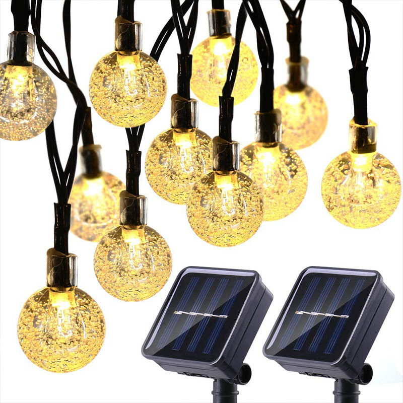 50 leds 10m bola de cristal luz solar ao ar livre ip65 à prova dwaterproof água corda fadas lâmpadas solar jardim guirlandas decoração natal