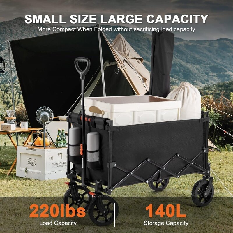Carrito plegable de alta resistencia, carrito plegable con el diseño más pequeño, vagón de comestibles utilitario para acampar y comprar