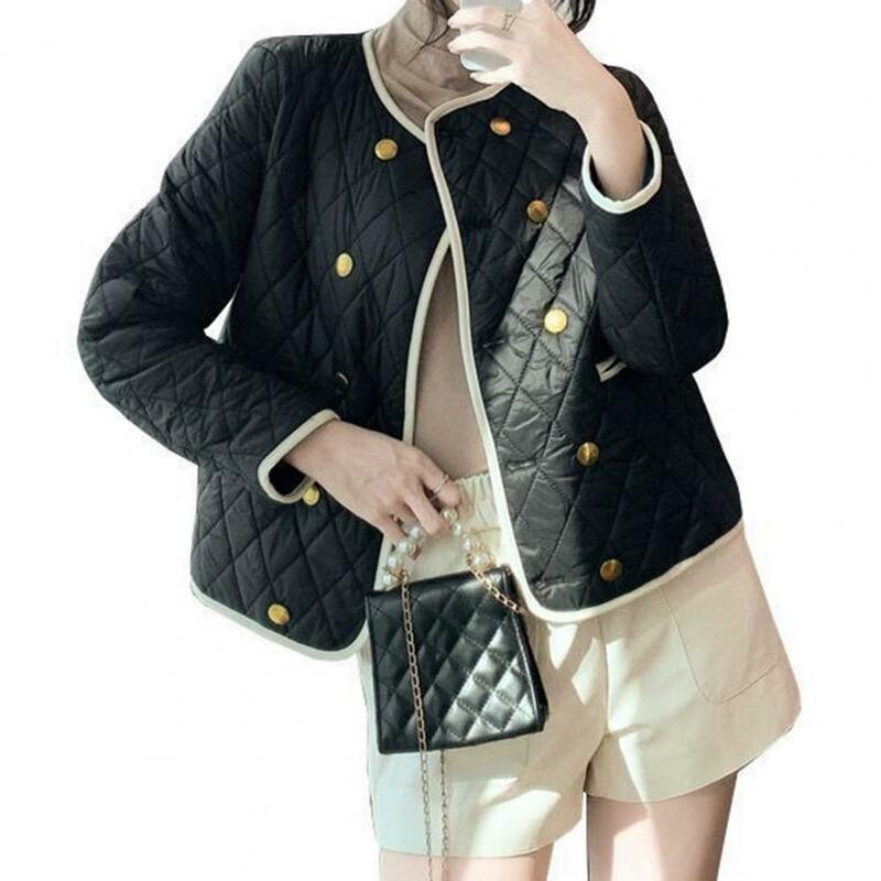 여성용 더블 브레스트 마름모 패턴 패딩 재킷, 긴 소매 카디건, 따뜻한 부드러운 레이디 코트, 가을, 겨울