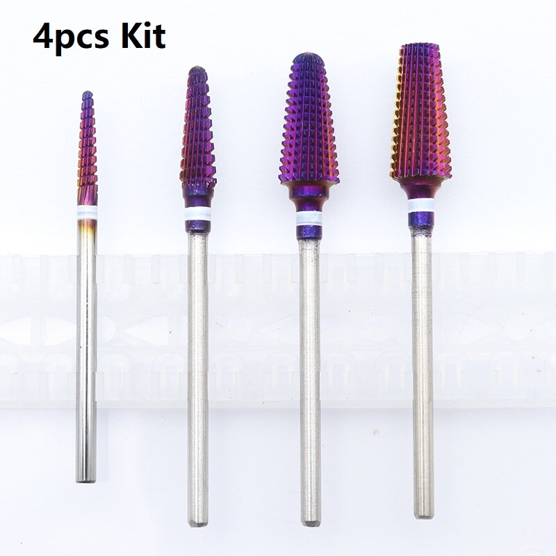 Kit de 4 piezas, oferta Purple Pro-brocas de carburo completo para uñas, máquina pulidora eléctrica, limas, herramientas para cortar y pulir