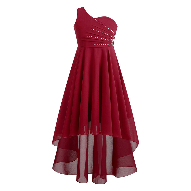 Элегантное блестящее шифоновое платье без рукавов на одно плечо для детей и девочек