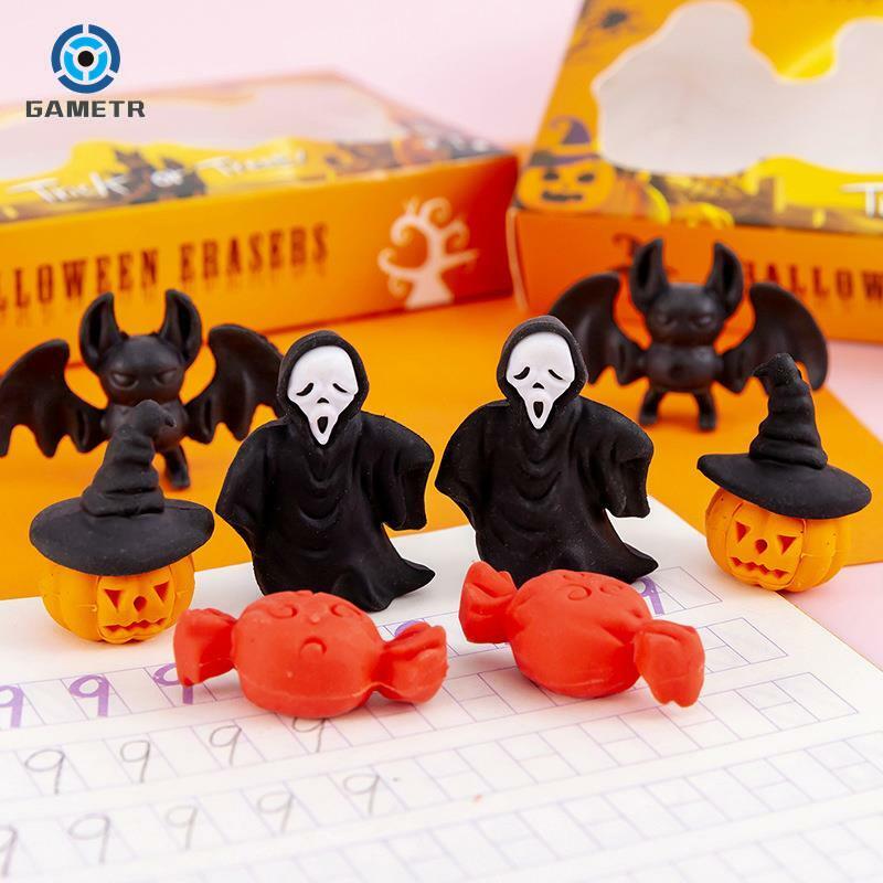4 sztuk/pudło Mini kreskówkowe gumki miękkie trwałe ołówek Halloween gumki do ścieraczki dla dzieci uczniowie szkoły śmieszne papeterie materiały korekcyjne