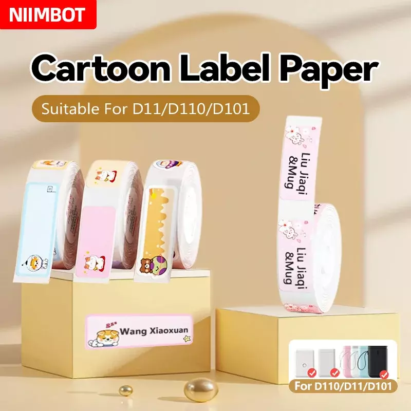 Papel de impressão auto-adesivo térmico, bonito dos desenhos animados Nome Preço Etiqueta, Niimbot Roller Paper, D11, D101, D110