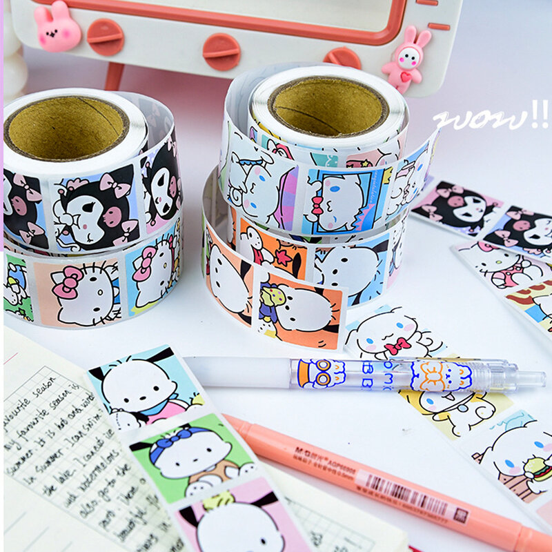200pcs Cute My Melody Pochacco Kuromi Aesthetic Stickers Roll Anime Cartoon Decals Laptop Scrapbook Phone Decoration Sticker