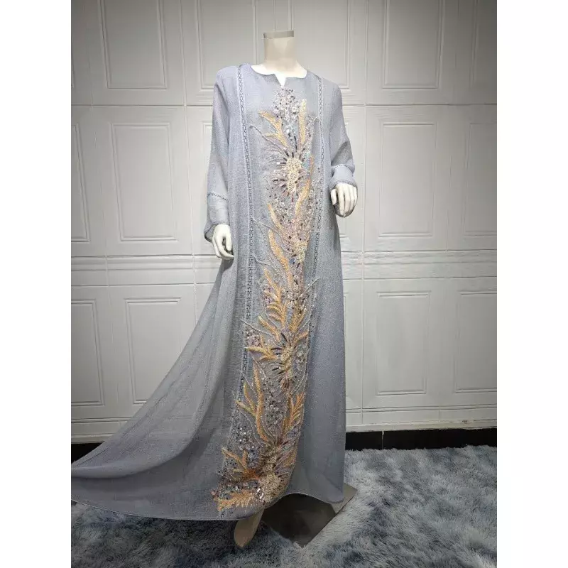 Ozdobiony koralikami sukienka muzułmańska Kaftan saudyjski strój koronkowy Trend cekinowy damski szlafrok Abaya islamska odzież haftować suknię Jalabiya Kaftan