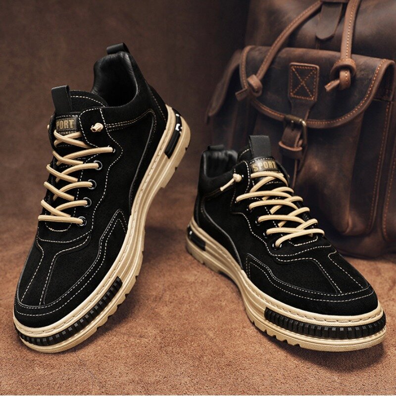 Zapatos informales De malla para Hombre, Zapatillas con cordones, botines De trabajo con plataforma, color marrón