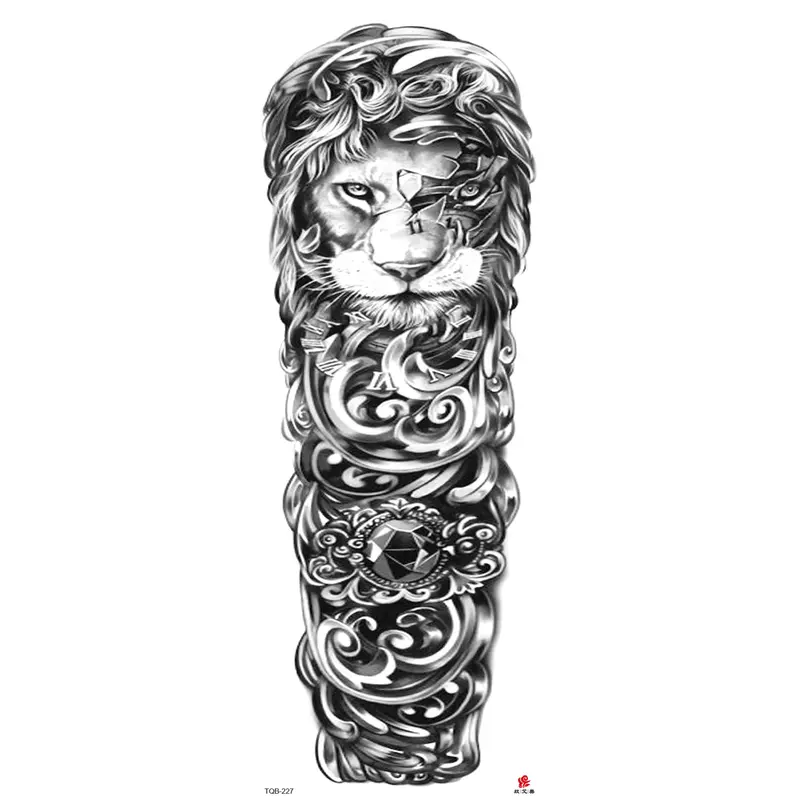 Adesivi per tatuaggi a braccio intero con la corona della vergine di gesù e adesivi per tatuaggi impermeabili leone