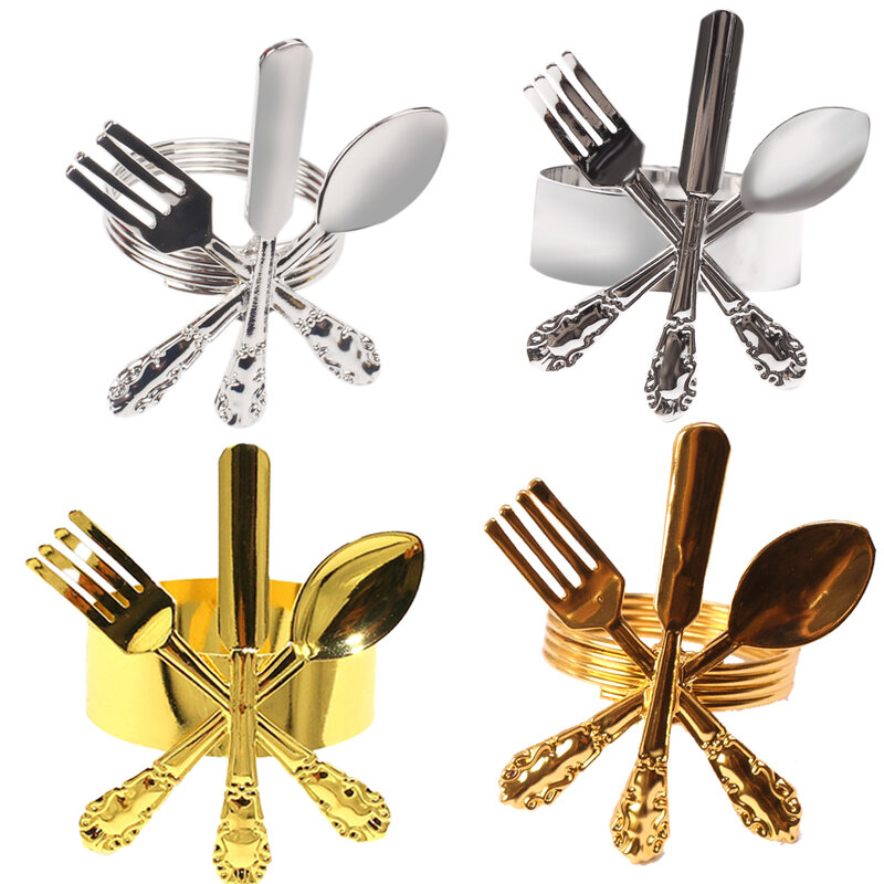 12 металлических ножей, вилок, ложки, кольцо для салфеток можно использовать на вечеринках, свадьбах, вечеринках, семейных обедах и в гостиницах