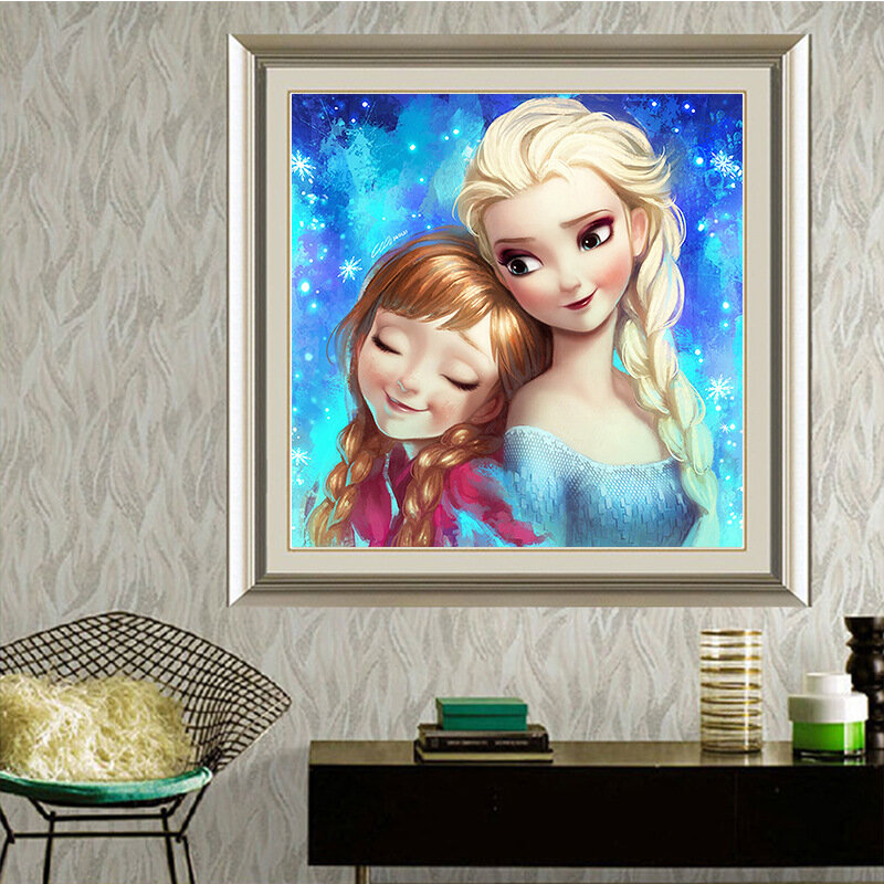 Pintura de diamantes de dibujos animados, princesa Elsa, hermana, taladro completo, bordado, decoración, dibujo, paquete de Material de artesanía