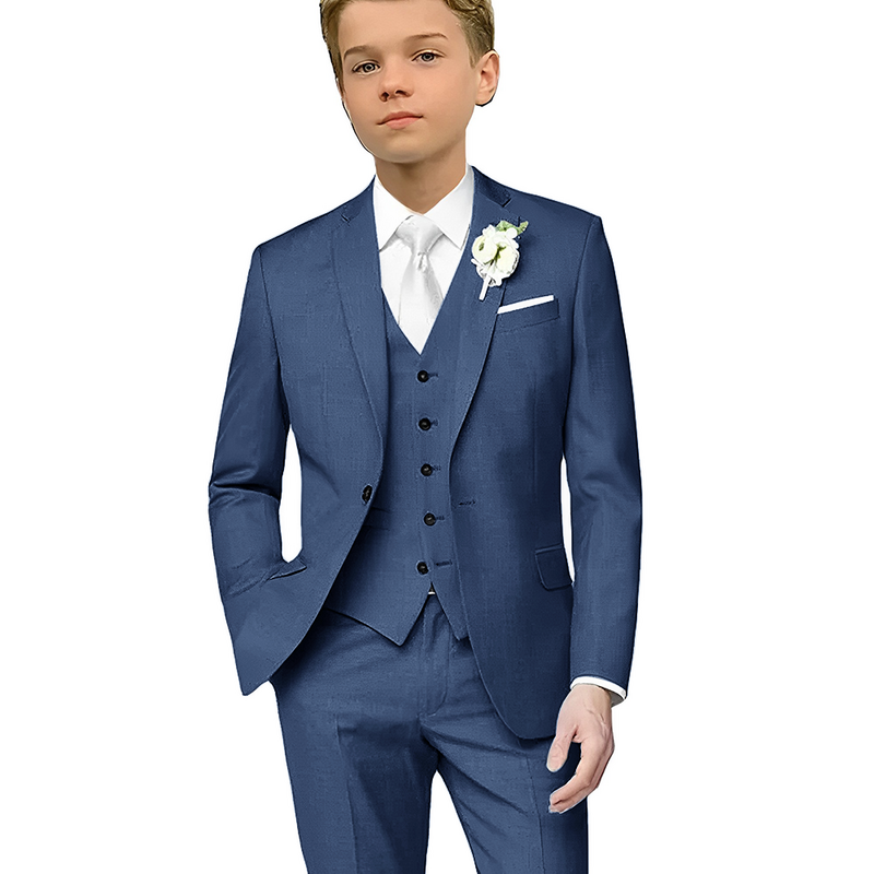 Szary formalnym garnitur dla dzieci smoking ślubny 3-częściowy garnitur chłopców kurtka spodnie kamizelka Slim Fit Design niestandardowa sukienka