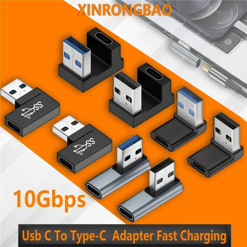 Adaptateur USB C vers Type-C, charge rapide, droite USB, angle de magasins haut et bas, coude USB 3.0, connecteur de tension multiple, en forme de U, 10Gbps