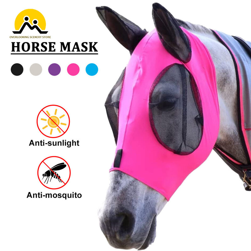 1 buah masker kuda jala Anti lalat masker kuda peregangan Bug mata kuda masker lalat dengan telinga tertutup masker hidung panjang dengan telinga
