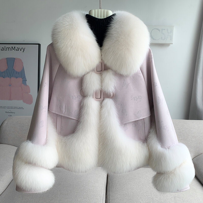 Aorice New Soft Design Genuine Fox Fur Collar Winter Jacket Duck Down Lining Women Fashion Coat CT314