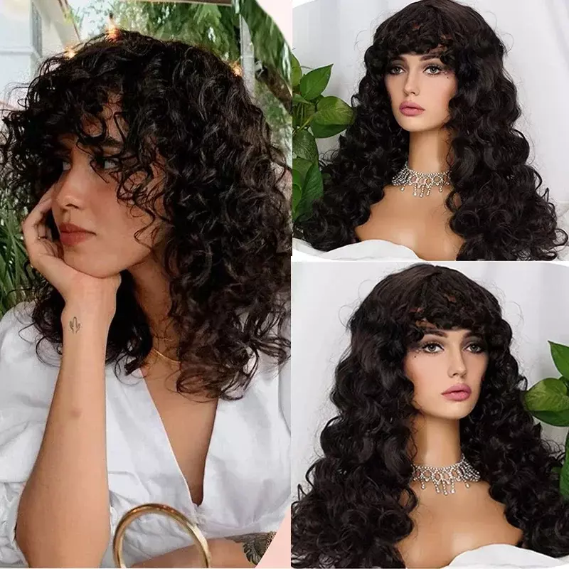 Red Brown Copper Ginger Short Loose Curly Wigs For Women Synthetic Natural Cosplay Hair Wig With Bangs Heat Resistant