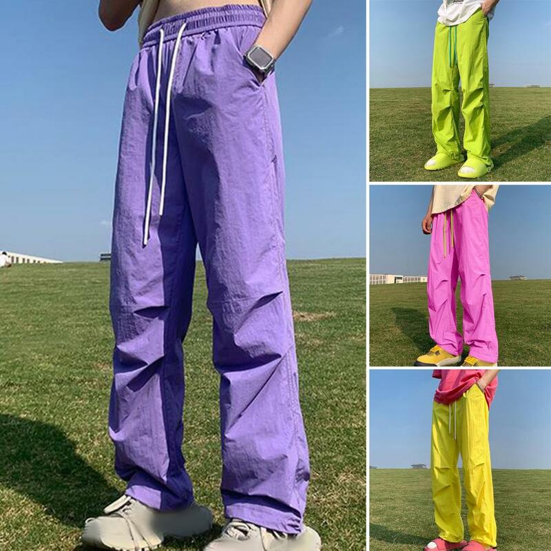 Pantalones con cordón para hombre, pantalón elegante de pierna ancha, Color caramelo, con bolsillos en la cintura, de secado rápido, de gran tamaño