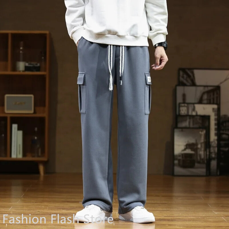 Autumn Sweatpants Men Casual Track Pant Male Multi-Pockets Drawstring Cotton Loose Straight Trousers Large Size 6XL 7XL 8XL 2023