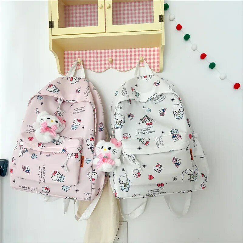 Sanrio Hello Kitty tas punggung buku, ransel wanita kapasitas besar mode lucu, tas punggung sekolah menengah, tas sekolah SMA