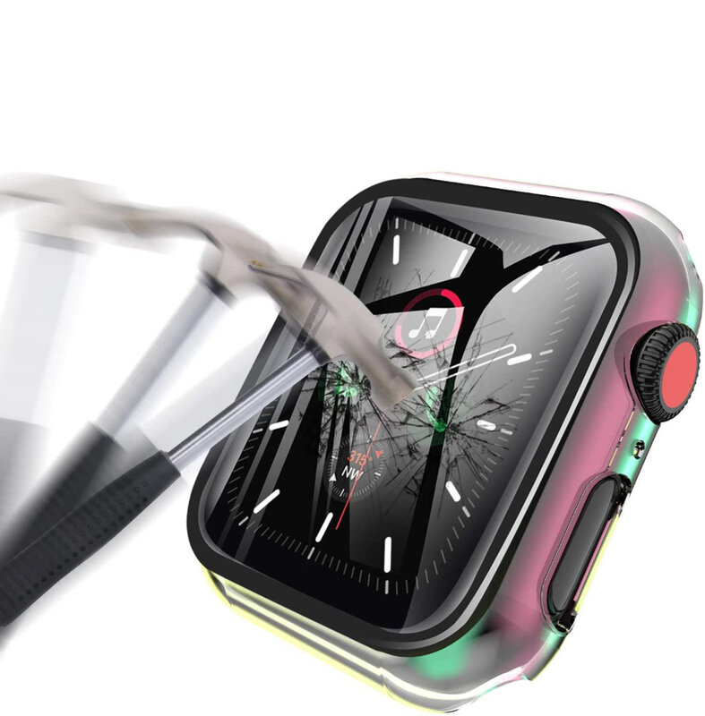 Funda de reloj colorida para Apple Watch, vidrio templado incorporado, cubierta de cobertura, Series IWatch 9, 8, 7, 6, SE, 5, 45mm, 40mm, 44mm, 41mm