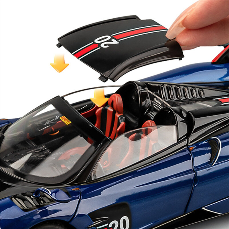 Pagani Huayra-Alloy Sports Car Model, 1:18, Metal fundido, Racing Car, Modelo de veículo, Som e Simulação Leve, Kids Toy Gift, BC