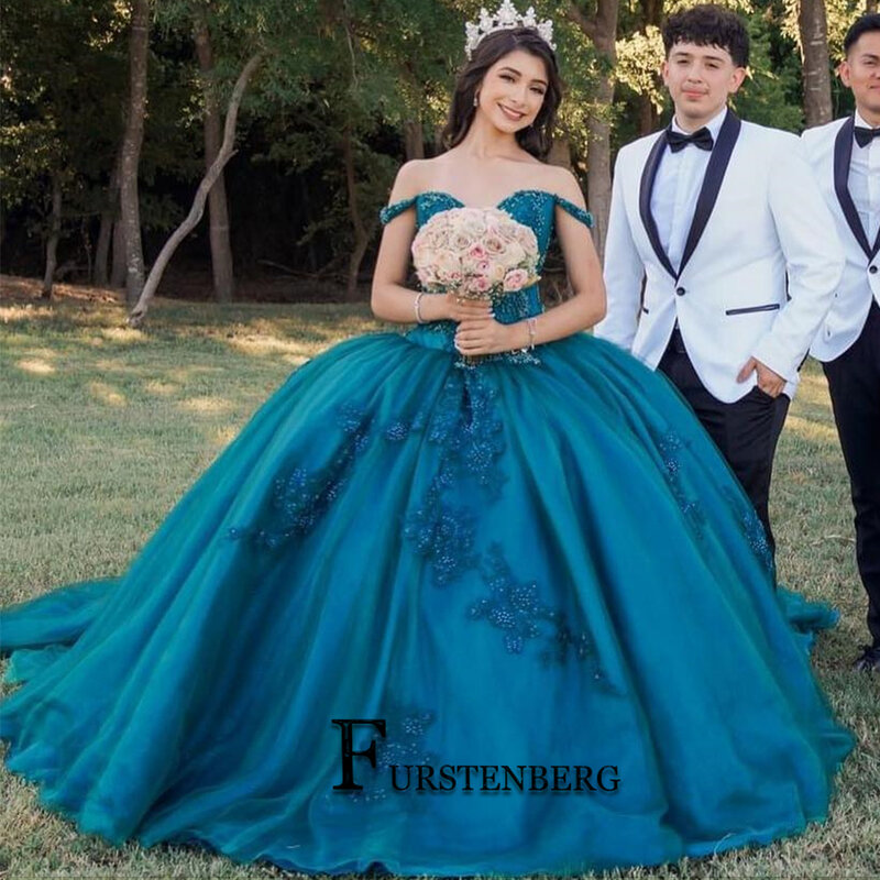 Fanshao-Quinceanera vestido de baile, Fora dos Ombro Vestidos, Apliques Lace Up, Sem Costas, Custom Made, Drop Shipping