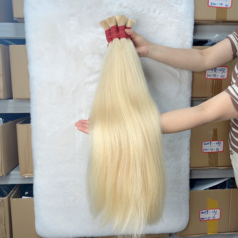 Оптовая продажа, 100% человеческие волосы оптом, натуральные необработанные девственные волосы для плетения, 613 блонд, цветные прямые шиньоны