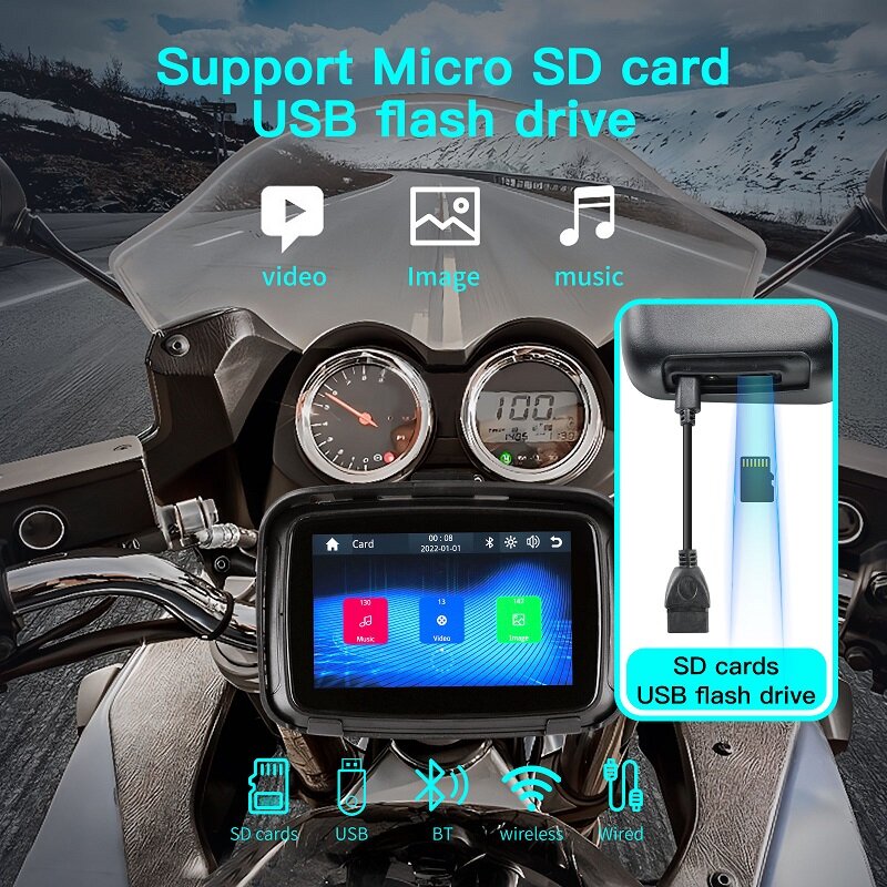 5 inch 휴대용 오토바이 LCD 디스플레이 무선 애플 카플레이 안드로이드 오토모토 카플레이 화면 GPS용 방수 모니터