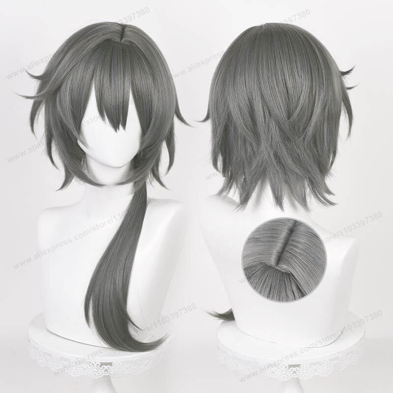 Game ES Crazy:B Shiina Niki Peluca de Cosplay de 60cm, pelo gris Anime, pelucas sintéticas resistentes al calor + gorro de peluca