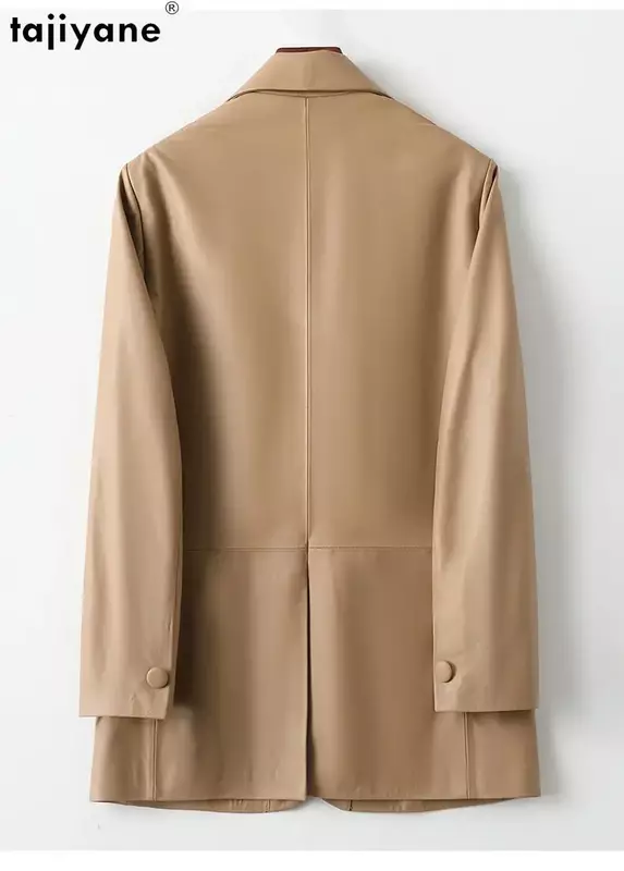Tajiyane-blazers de pele de carneiro genuínos para mulheres, jaqueta de couro real, comprimento médio, estilo coreano fino, elegante, 2023