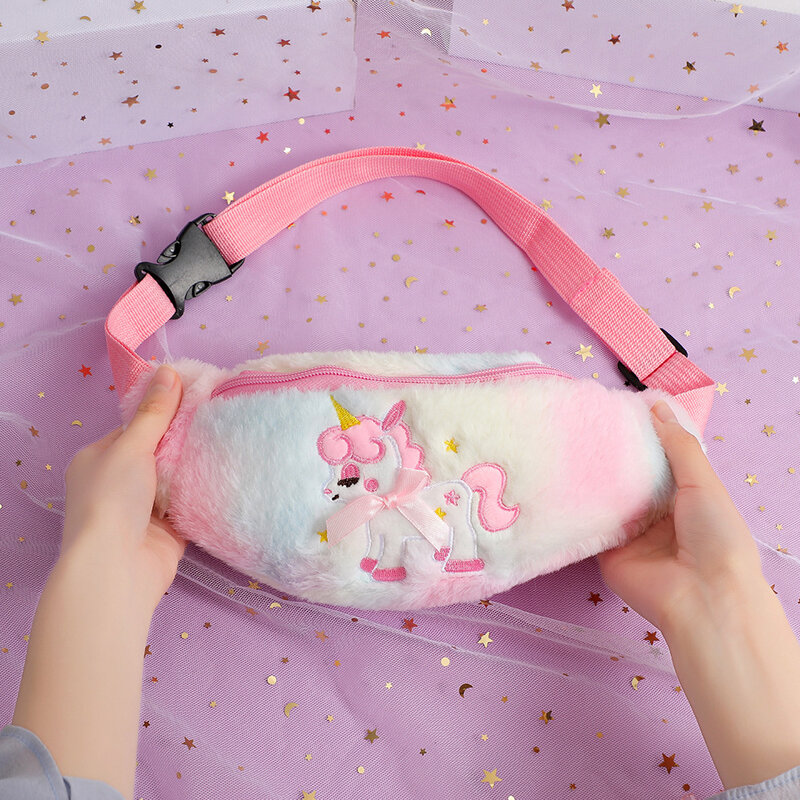 2024 Unicorn Children'S Plush marsupio Cartoon Kindergarten Little Princess Crossbody Bags Cute Girls' Chest Bag nuovo